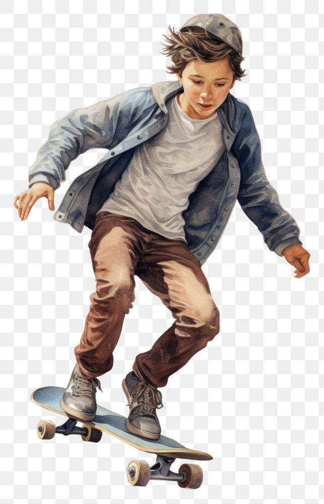 PNG Teenage boy riding skateboard drawing white background skateboarding. AI generated Image by rawpixel.