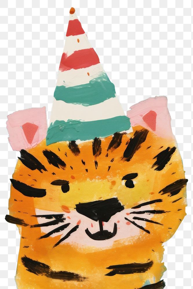 PNG Minimal simple tiger wearing party hat painting craft representation. AI generated Image by rawpixel.