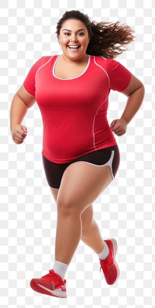 PNG Chubby woman running jogging adult. AI generated Image by rawpixel.