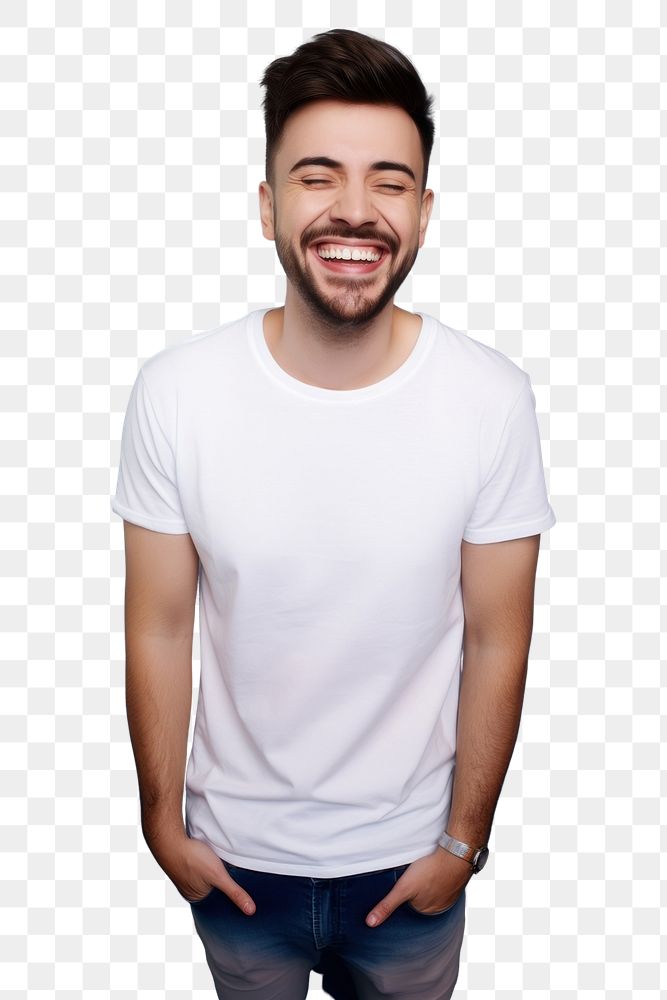 PNG Portrait t-shirt laughing smile. AI generated Image by rawpixel.