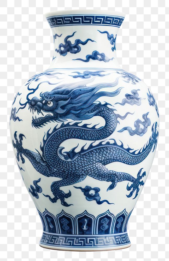 PNG Vase blue dragon porcelain china pottery art 