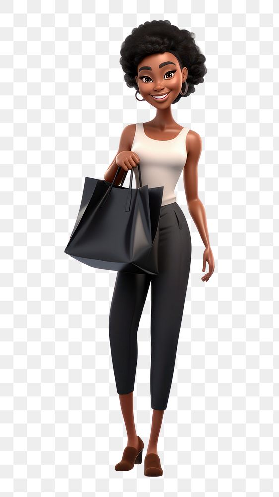 PNG Black woman holding tote bag 3d cartoon adult accessories hairstyle. AI generated Image by rawpixel.