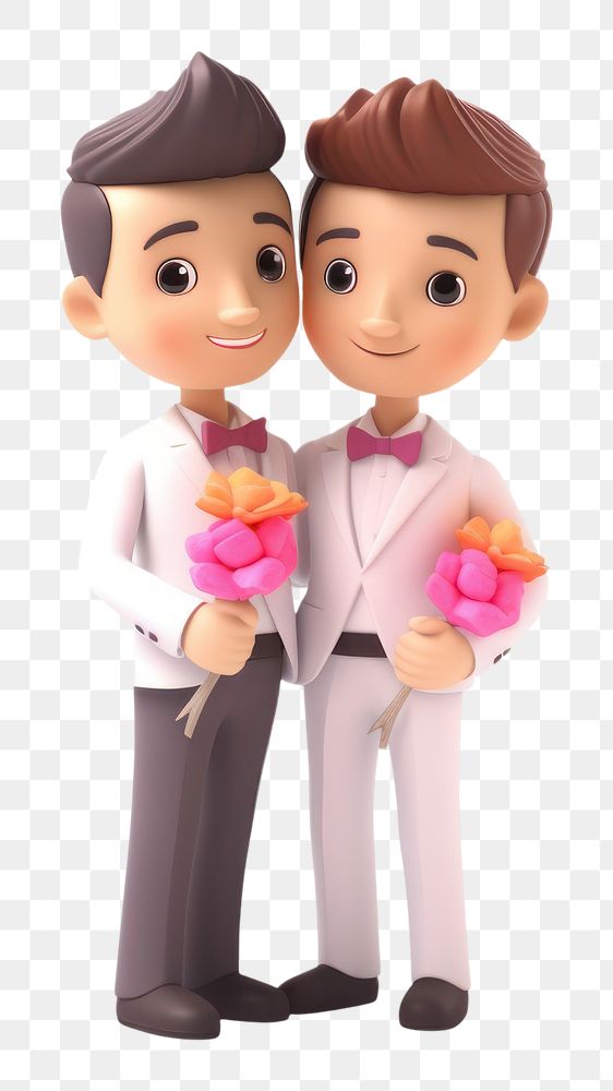 PNG Gay wedding couple figurine doll toy. AI generated Image by rawpixel.