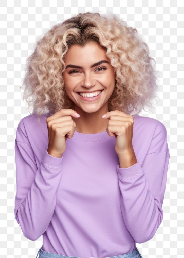 PNG Purple female smile adult. AI generated Image by rawpixel.