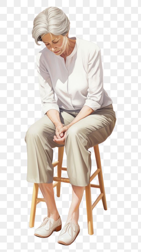PNG Sad senior woman sitting adult relaxation. AI generated Image by rawpixel.