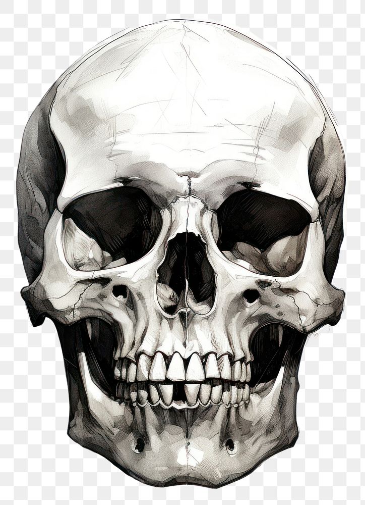 PNG Skull sketch white background illustrated. AI generated Image by rawpixel.