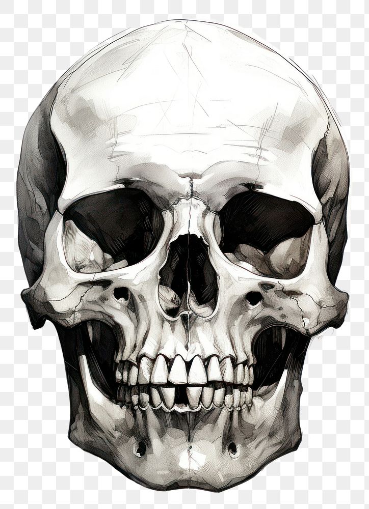 PNG Skull sketch white background illustrated. 