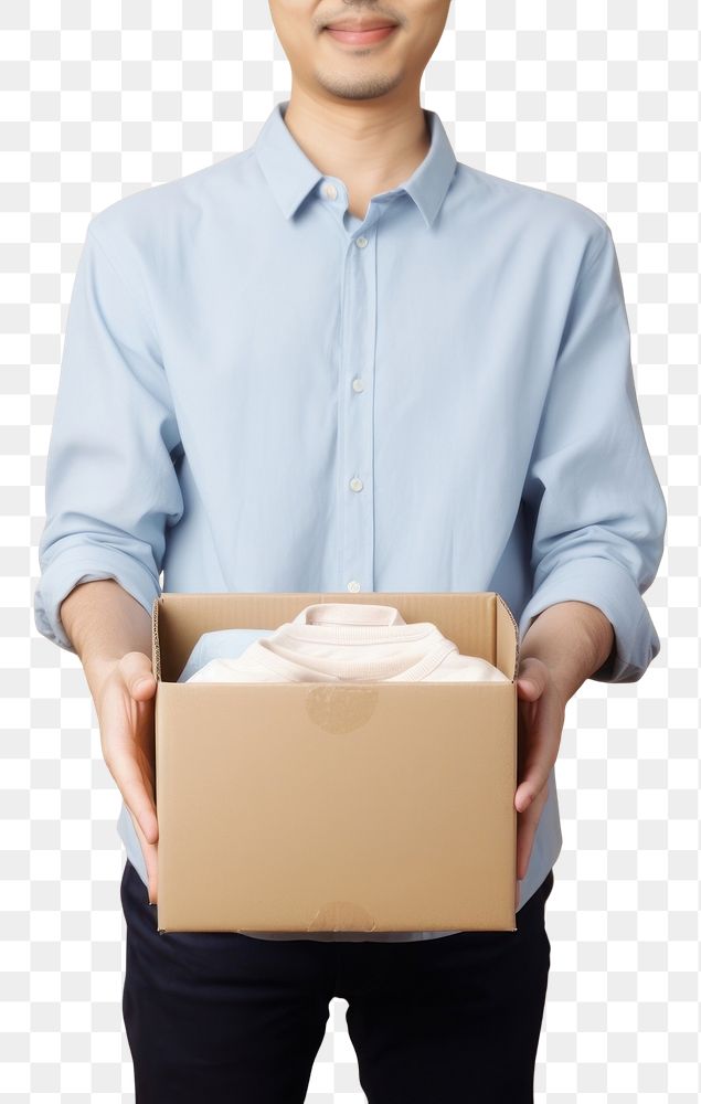 PNG Man holding box cardboard celebration delivering. AI generated Image by rawpixel.