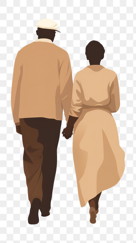 PNG Black senior couple walking together adult back togetherness. 