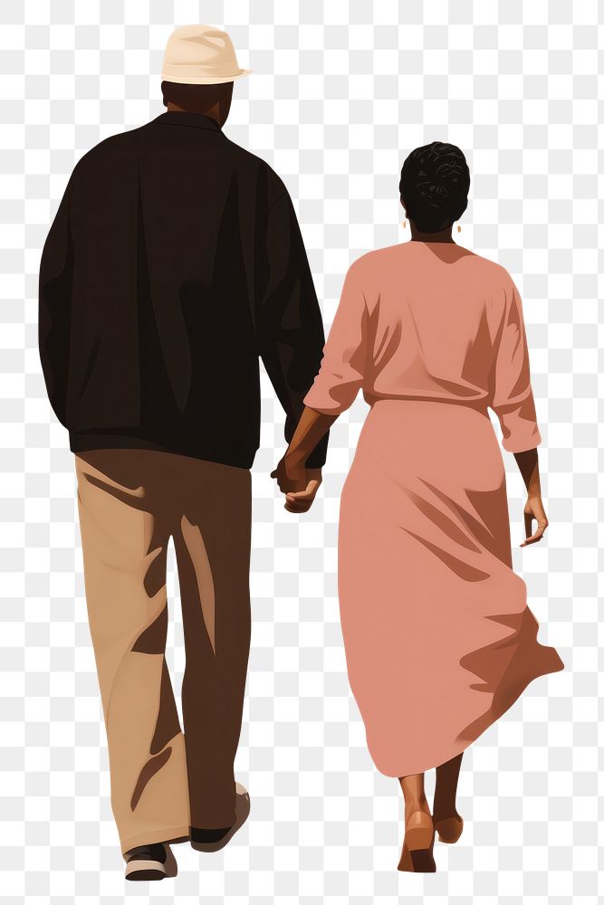 PNG Black senior couple walking together footwear adult togetherness. AI generated Image by rawpixel.