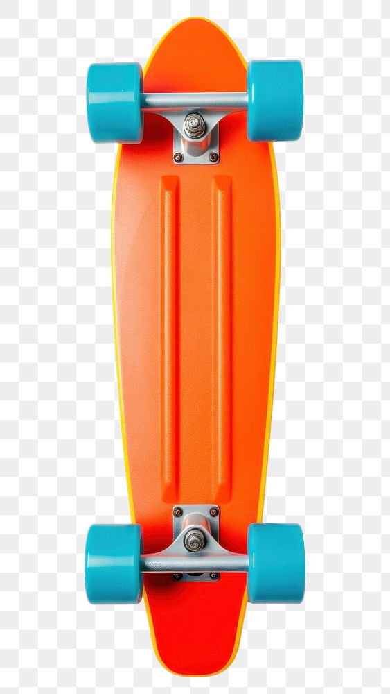 PNG 1970s colorful style skateboard longboard yellow motion. 