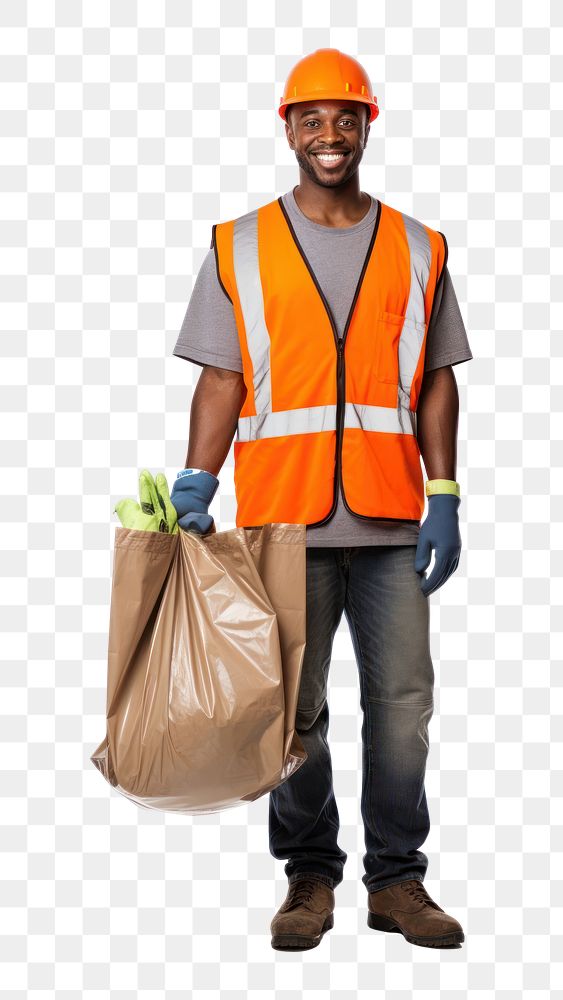 PNG Male holding Waste bag hardhat helmet. AI generated Image by rawpixel.