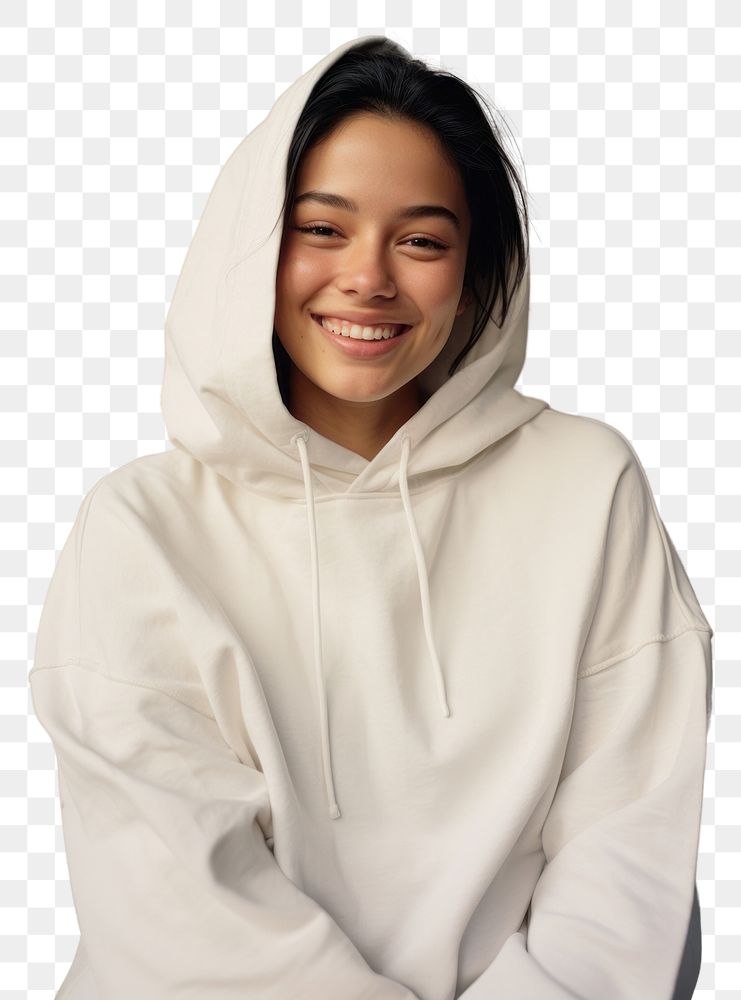 PNG  Hoodie sweatshirt portrait smile. AI generated Image by rawpixel.