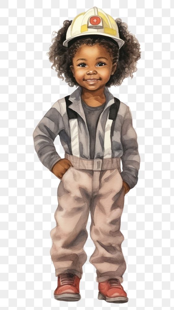 PNG Little girl fire fighter portrait smiling cartoon. AI generated Image by rawpixel.