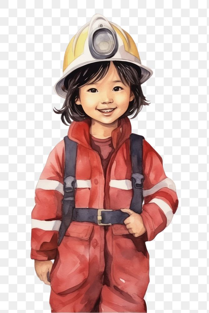 PNG Firefighter smiling cartoon hardhat. AI generated Image by rawpixel.