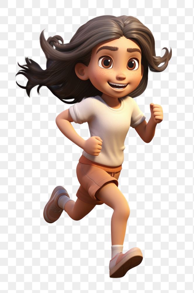 PNG Female kid running cartoon shorts white background. AI generated Image by rawpixel.