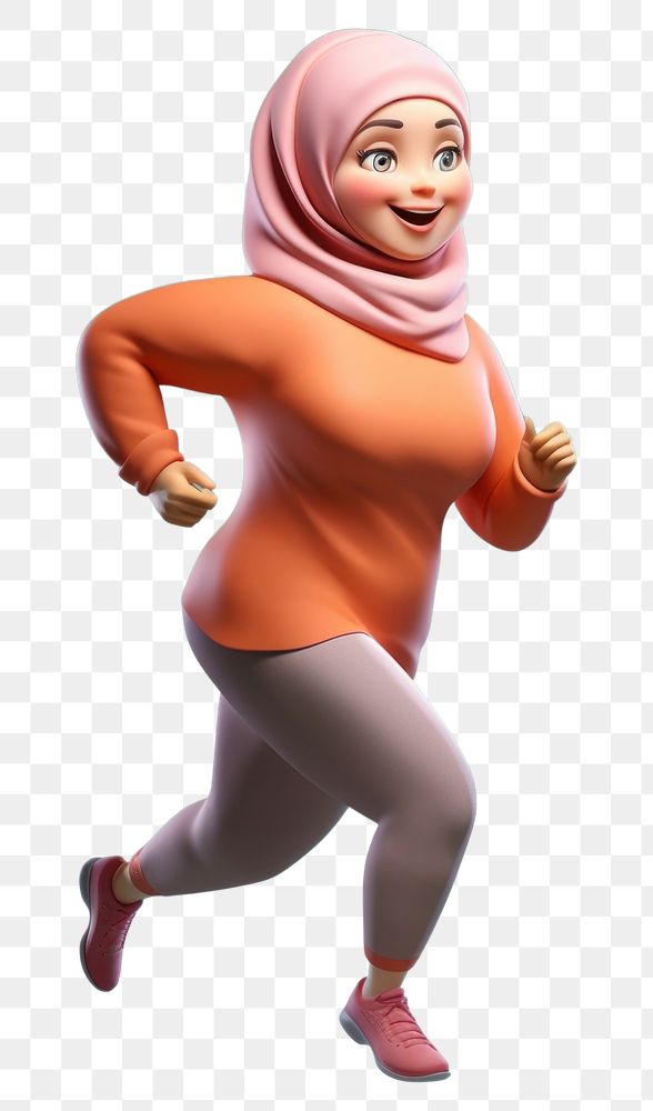 PNG Muslim woman running figurine cartoon representation. 