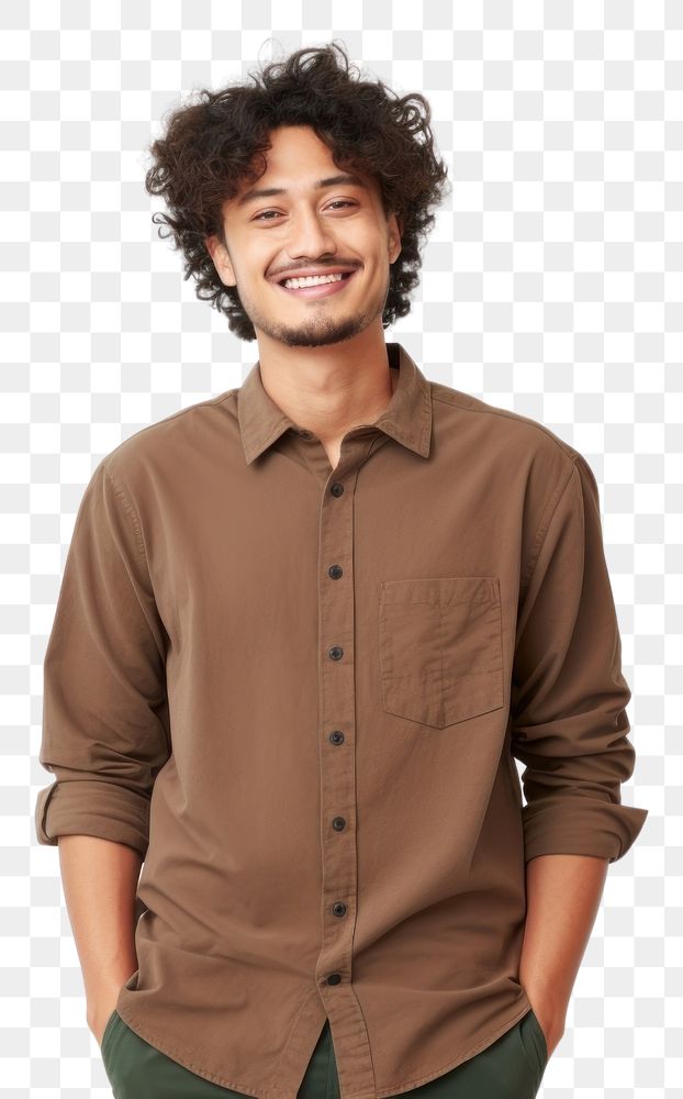 PNG Curly haired man sleeve shirt smile. AI generated Image by rawpixel.