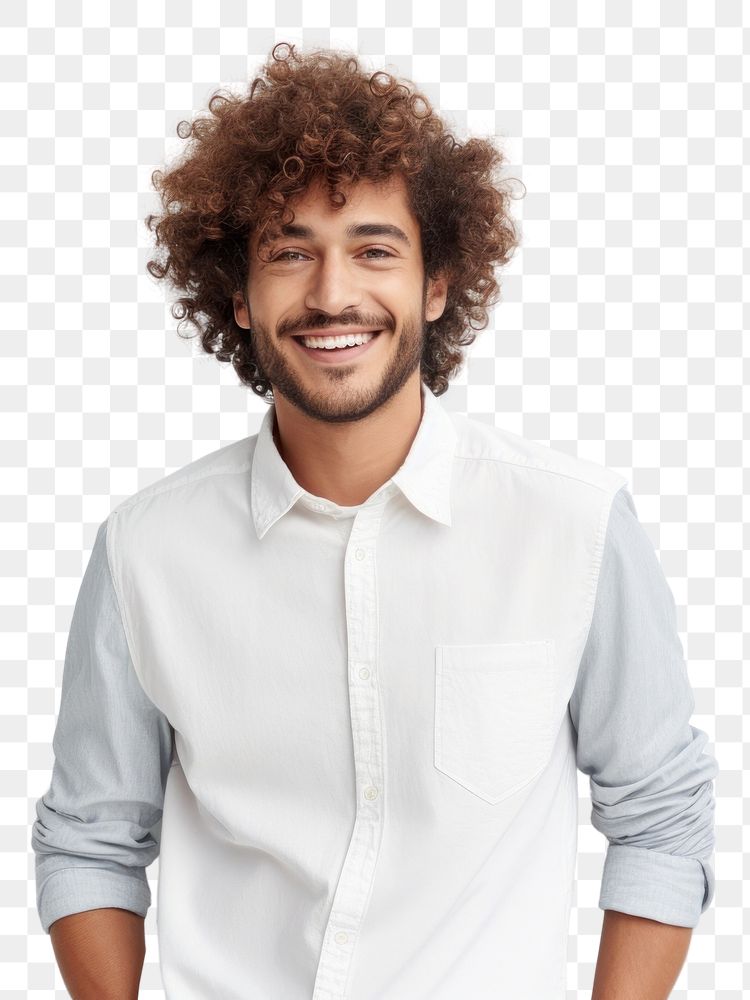 PNG Curly haired man laughing shirt adult. AI generated Image by rawpixel.