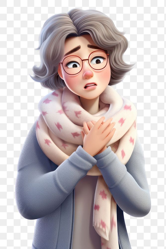 PNG Woman have a colds cartoon adult white background. AI generated Image by rawpixel.