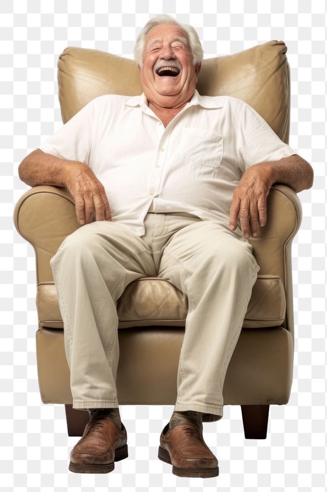 PNG Grandpa chair furniture shouting. AI generated Image by rawpixel.