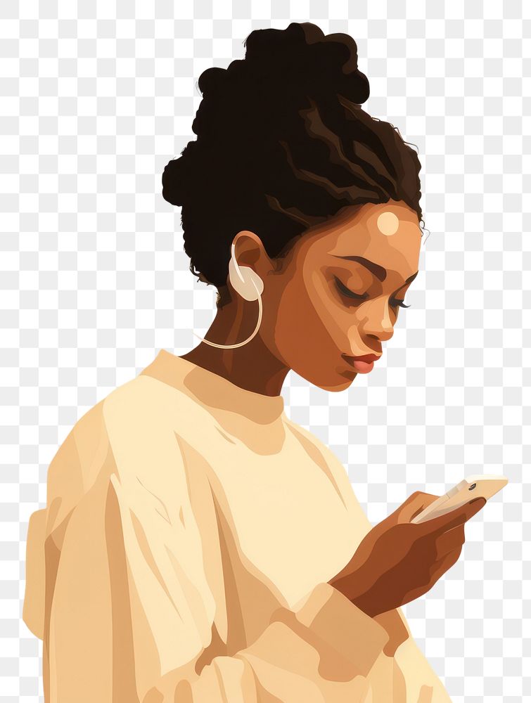 PNG Black girl using smartphone portrait adult face. AI generated Image by rawpixel.