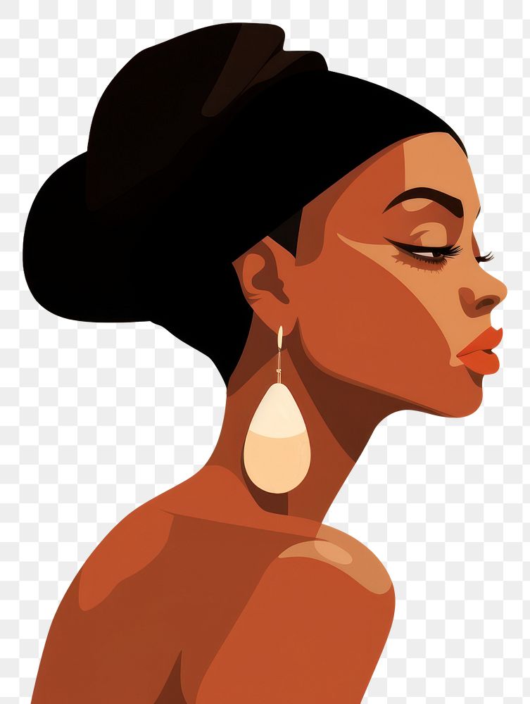 PNG African american portrait earring drawing. 