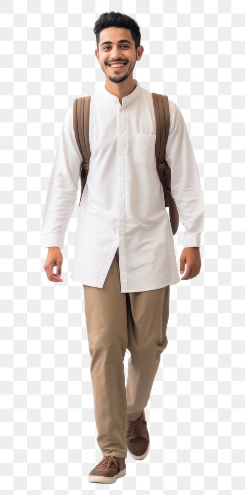 PNG Muslim male student walking smiling shirt adult. AI generated Image by rawpixel.