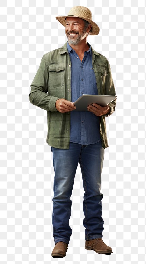 PNG Portrait standing reading farmer. AI generated Image by rawpixel.
