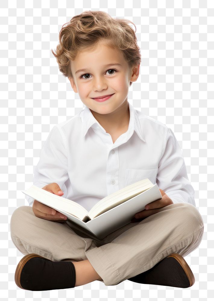 PNG Children boy reading portrait sitting. AI generated Image by rawpixel.
