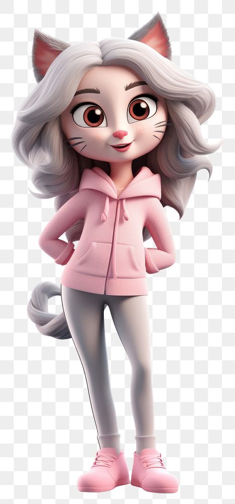 PNG  Happy woman cat cartoon cute doll. AI generated Image by rawpixel.