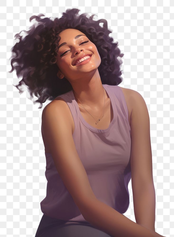 PNG Happy black woman portrait sitting adult. AI generated Image by rawpixel.
