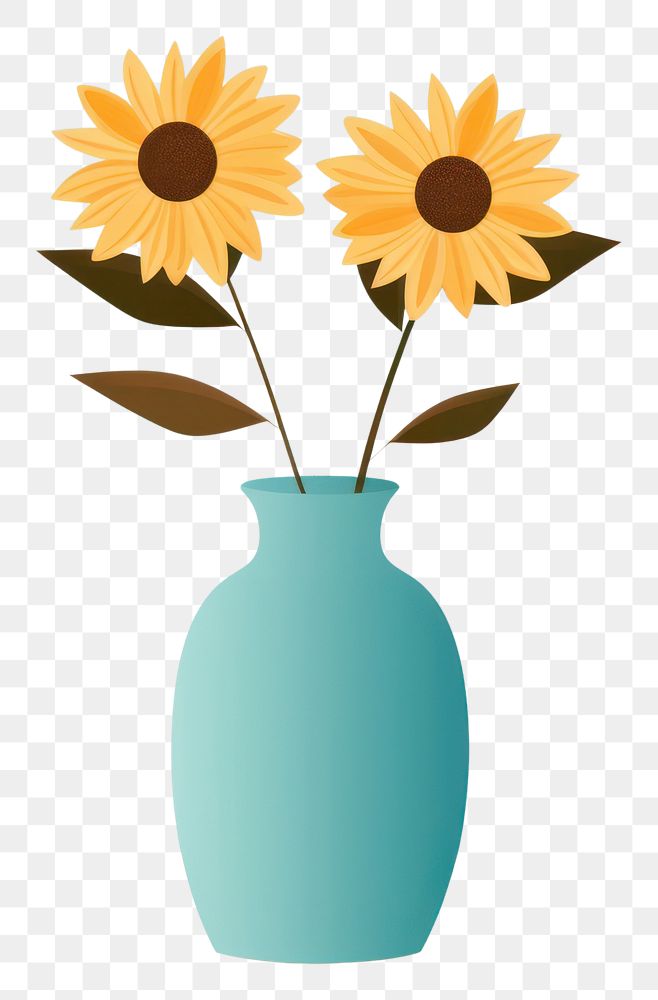 PNG Sunflower flower vase plant blue art. AI generated Image by rawpixel.