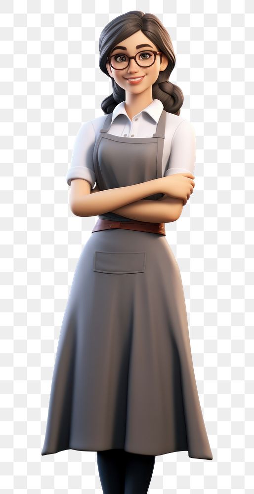 PNG Woman casual wearing grey apron standing cartoon dress adult. AI generated Image by rawpixel.