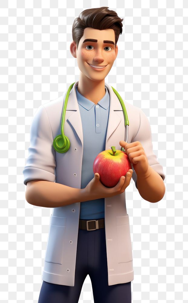 PNG Doctor holding fresh fruit vegetable cartoon doctor. AI generated Image by rawpixel.