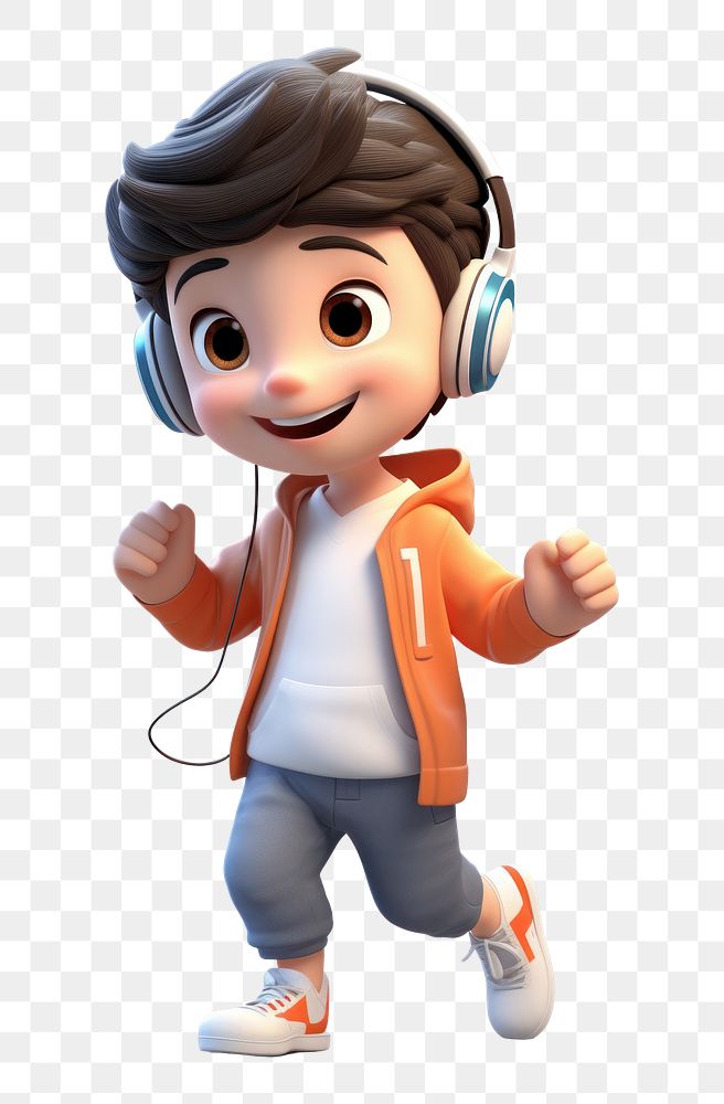 PNG Boy listening music cartoon cute white background. AI generated Image by rawpixel.