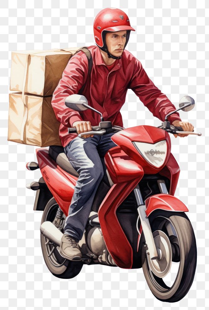 PNG  Delivery man motorcycle cardboard vehicle. AI generated Image by rawpixel.