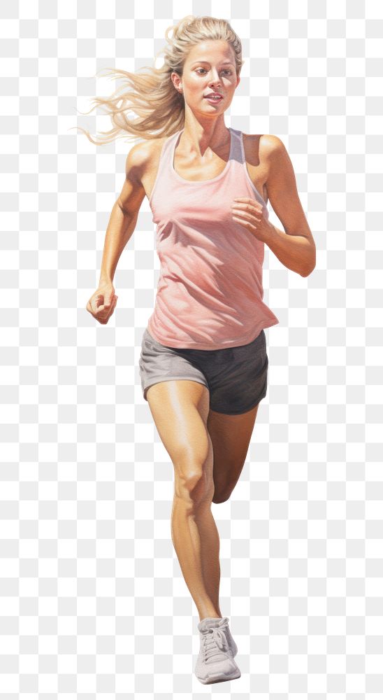 PNG Woman running footwear jogging shorts. AI generated Image by rawpixel.