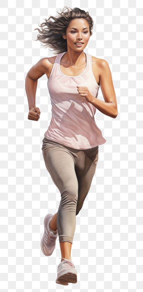 PNG Woman running jogging adult white background. AI generated Image by rawpixel.