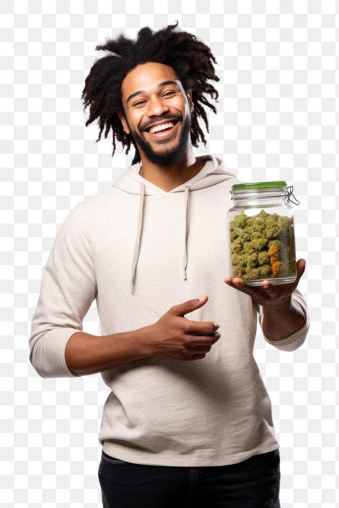 PNG Male holding marijuana jar adult happy. AI generated Image by rawpixel.