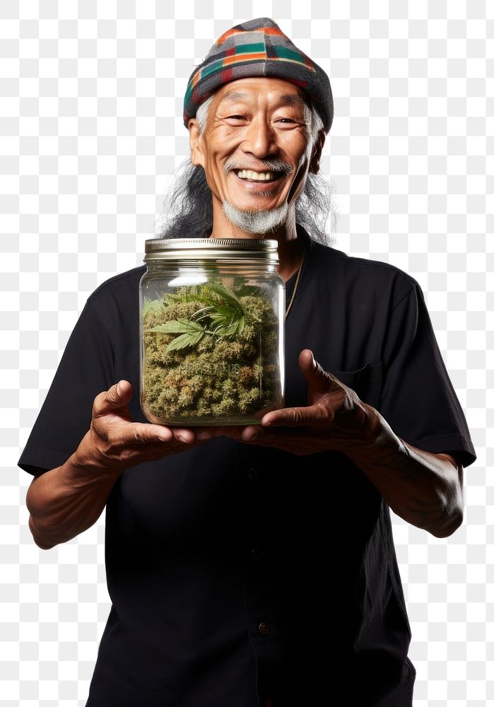 PNG  Male holding marijuana adult happy jar. AI generated Image by rawpixel.