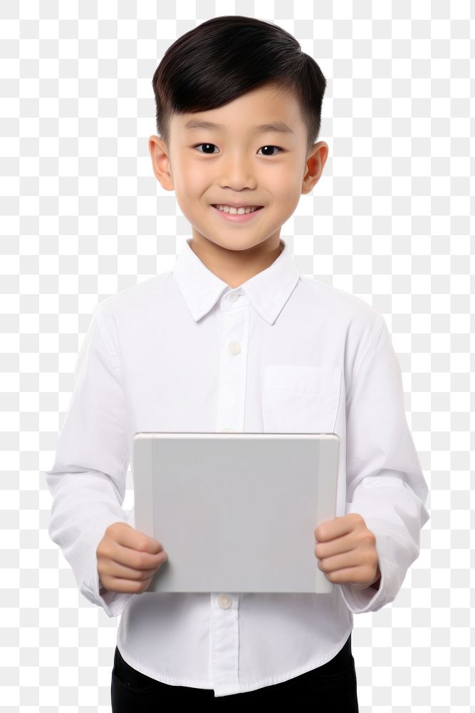 PNG Asian kid boy portrait computer holding. AI generated Image by rawpixel.