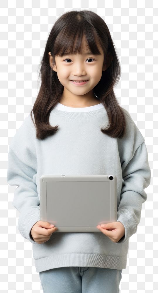 PNG Girl holding tablet computer portrait child. AI generated Image by rawpixel.