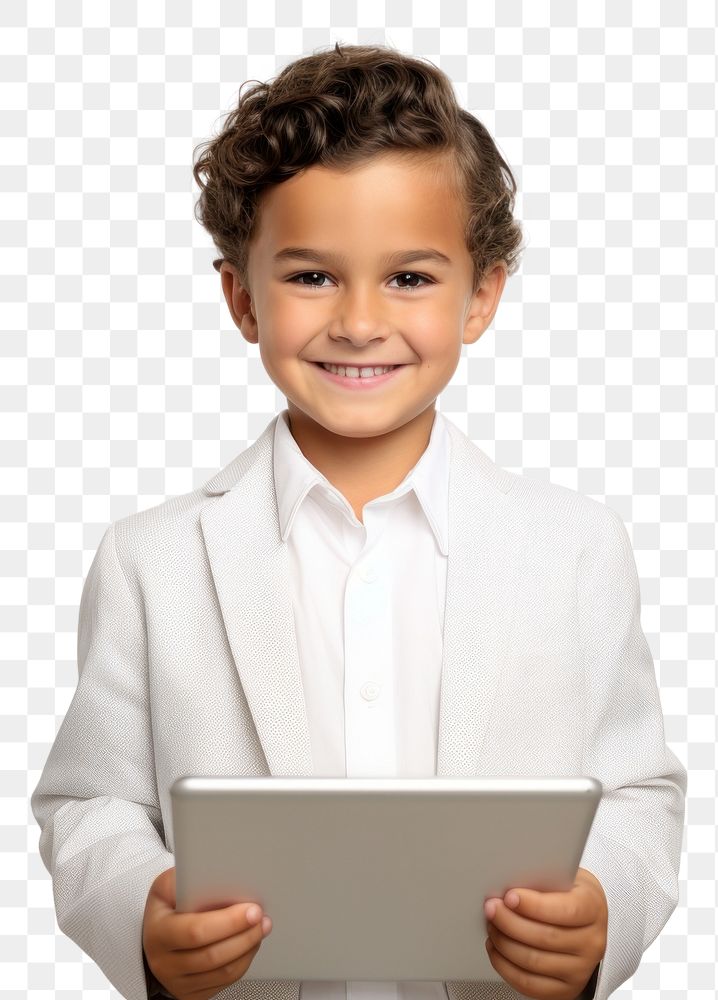 PNG Kid holding tablet computer portrait smile. AI generated Image by rawpixel.
