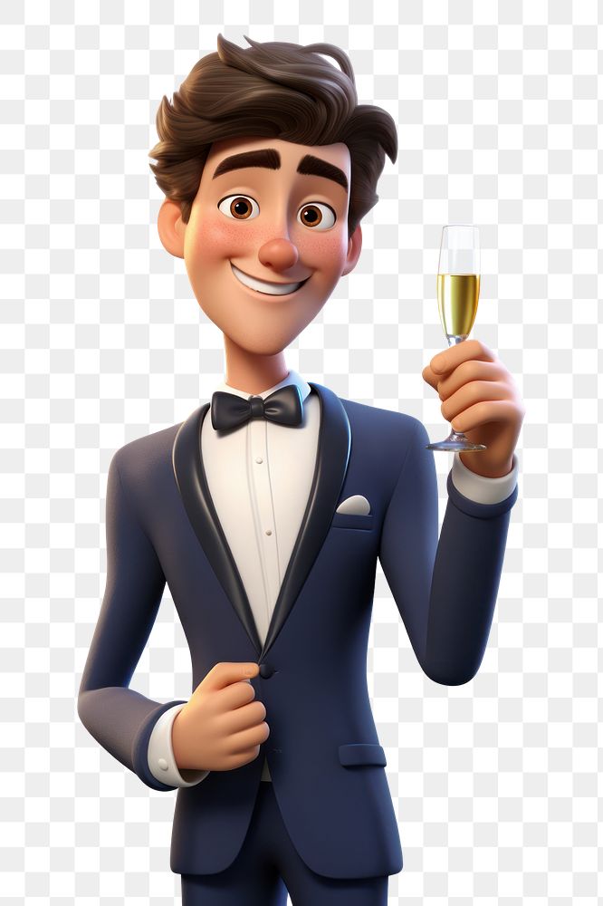 PNG Champagne cartoon tuxedo white background. AI generated Image by rawpixel.