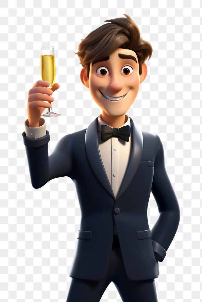 PNG Champagne cartoon tuxedo adult. AI generated Image by rawpixel.