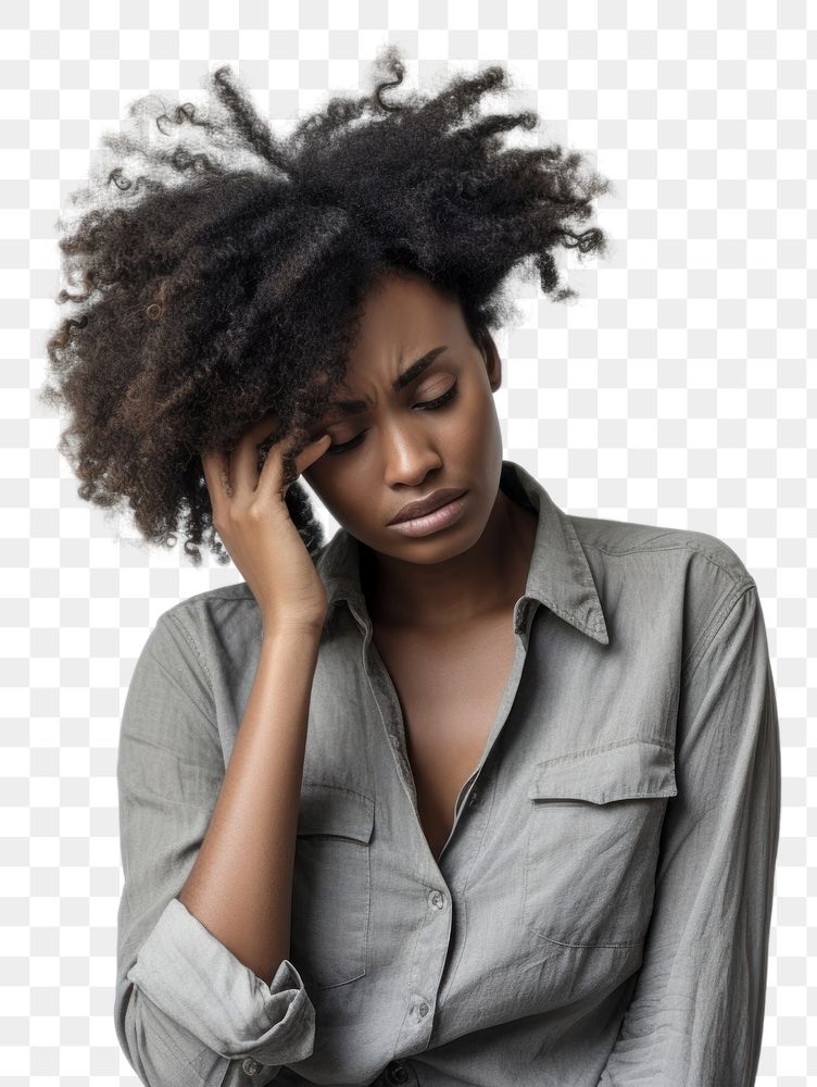 PNG Depressed adult woman white background. AI generated Image by rawpixel.