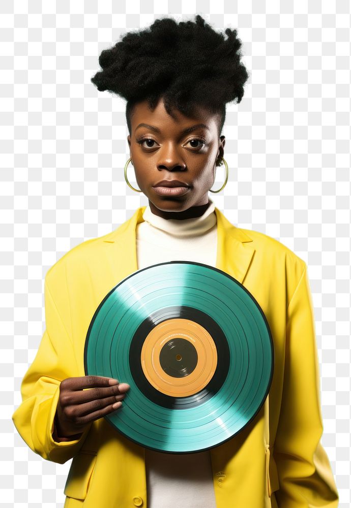 PNG African afrobeat singer holding a small record portrait yellow adult. AI generated Image by rawpixel.
