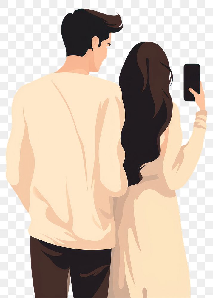 PNG Teen couple use phone taking a photo together adult face photographing. 