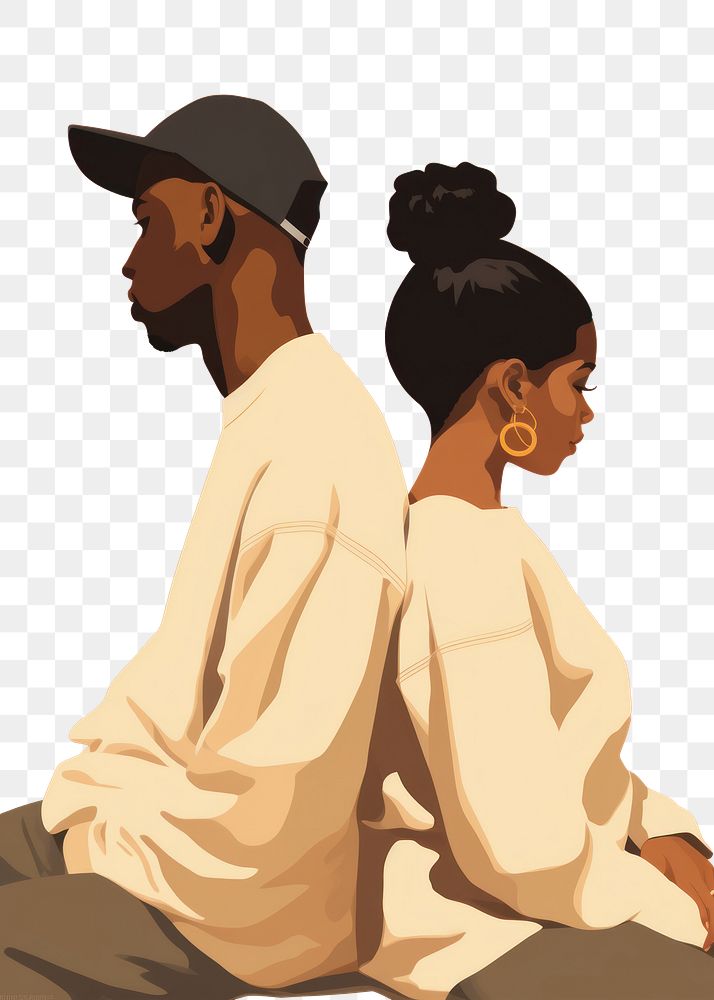 PNG Teen age black people couple sitting face art. AI generated Image by rawpixel.